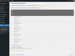 Page screenshot: QC CLR Settings &rarr; Commenter Emails