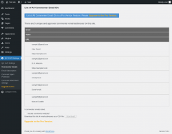 Page screenshot: QC CLR Settings &rarr; Commenter Emails