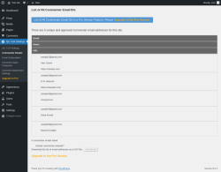 Page screenshot: QC CLR Settings &rarr; Commenter Emails
