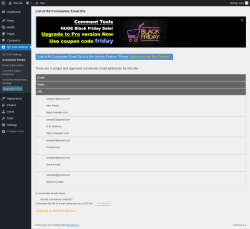 Page screenshot: QC CLR Settings &rarr; Commenter Emails