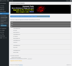 Page screenshot: QC CLR Settings &rarr; Commenter Emails