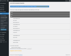 Page screenshot: QC CLR Settings &rarr; Commenter Emails