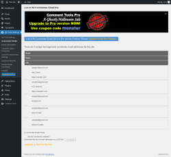 Page screenshot: QC CLR Settings &rarr; Commenter Emails
