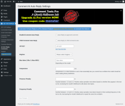 Page screenshot: QC CLR Settings &rarr; AI Auto Reply Comments