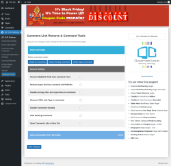 Page screenshot: Comment Link Remove & Comment Tools &lsaquo; Test site &mdash; WordPress