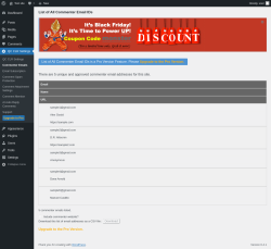 Page screenshot: QC CLR Settings &rarr; Commenter Emails