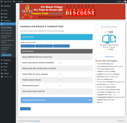 Page screenshot: Comment Link Remove & Comment Tools &lsaquo; Test site &mdash; WordPress