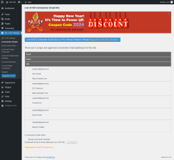 Page screenshot: QC CLR Settings &rarr; Commenter Emails