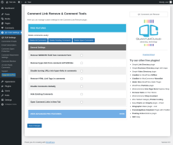 Page screenshot: Comment Link Remove & Comment Tools &lsaquo; Test site &mdash; WordPress