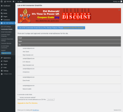 Page screenshot: QC CLR Settings &rarr; Commenter Emails