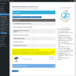 Page screenshot: Comment Link Remove & Comment Tools &lsaquo; Test site &mdash; WordPress