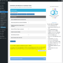 Page screenshot: Comment Link Remove & Comment Tools &lsaquo; Test site &mdash; WordPress