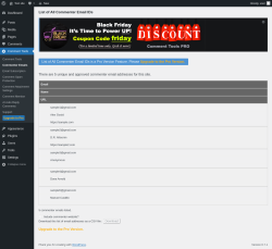 Page screenshot: Comment Tools &rarr; Commenter Emails