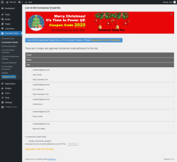 Page screenshot: Comment Tools &rarr; Commenter Emails