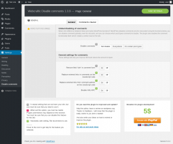 Page screenshot: Settings &rarr; Disable comments
