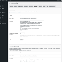 Page screenshot: Settings → CommonsBooking → Reminder