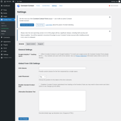 Page screenshot: Contact Form &rarr; Settings