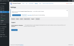 Page screenshot: Contact form → Settings → Support