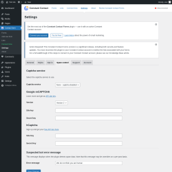 Page screenshot: Contact form &rarr; Settings &rarr; Spam control
