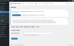 Page screenshot: Contact form &rarr; Settings &rarr; Account