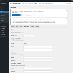 Page screenshot: Contact form &rarr; Settings &rarr; Spam control