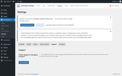 Page screenshot: Contact form &rarr; Settings &rarr; Support