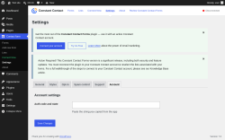 Page screenshot: Contact form &rarr; Settings &rarr; Account