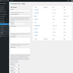 Page screenshot: Contact Forms → Fields