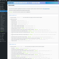 Page screenshot: Contact List → Shortcodes
