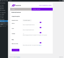 Page screenshot: Passster &rarr; Options &rarr; External Services