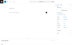 Page screenshot: Add New Post ‹ Test site — WordPress
