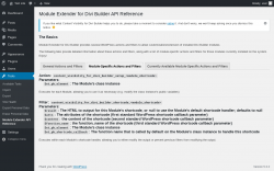 Page screenshot: Tools → Module Extender API Reference → Module-Specific Actions and Filters