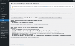 Page screenshot: Tools → Module Extender API Reference → Module-Specific Actions and Filters