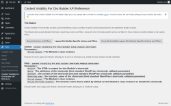 Page screenshot: Tools → Content Visibility For Divi Builder API Reference → Legacy Divi Module-Specific Actions and Filters