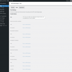 Page screenshot: Cookie Settings &rarr; Texts