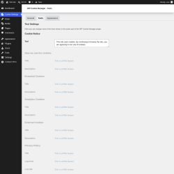 Page screenshot: Cookie Settings &rarr; Texts