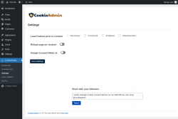 Page screenshot: CookieAdmin → Settings