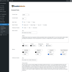 Page screenshot: CookieAdmin → Consent Form