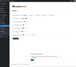 Page screenshot: CookieAdmin &rarr; Settings