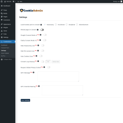 Page screenshot: CookieAdmin &rarr; Settings