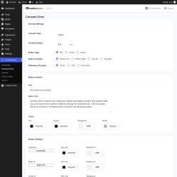 Page screenshot: CookieAdmin &rarr; Consent Form