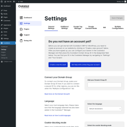 Page screenshot: Cookiebot → Settings