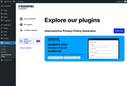 Page screenshot: Cookiebot &rarr; Policy Generator Plugin