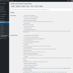 Page screenshot: Settings → Cookies and Content Security Policy → Settings