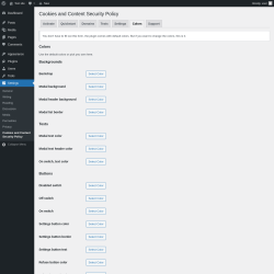 Page screenshot: Settings → Cookies and Content Security Policy → Colors