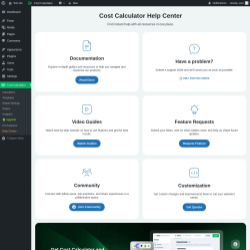 Page screenshot: Cost Calculator → Help Center