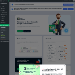 Page screenshot: Calculators &lsaquo; Test site &mdash; WordPress