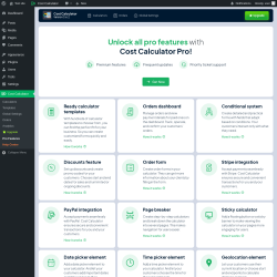 Page screenshot: Cost Calculator → Pro Features