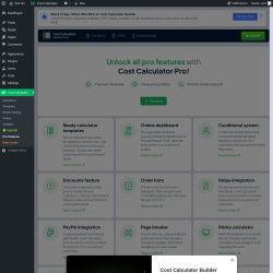 Page screenshot: Cost Calculator → Pro Features