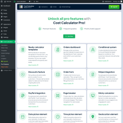 Page screenshot: Cost Calculator &rarr; Pro Features